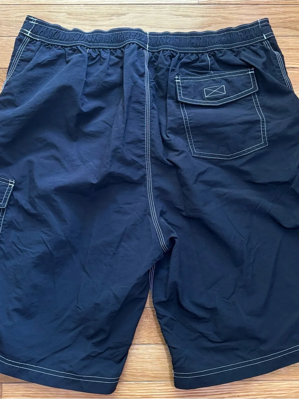 Lands' End Men's‎ Board Shorts Swim Trunks L Black Drawstring Pockets
